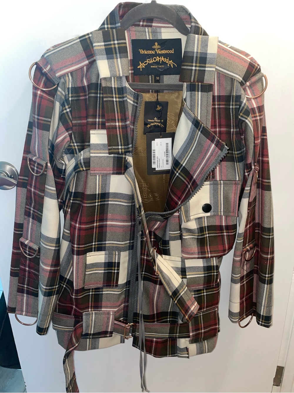 Vivienne Westwood Plaid Multi-Color Belted & Zip Up Jacket View 4